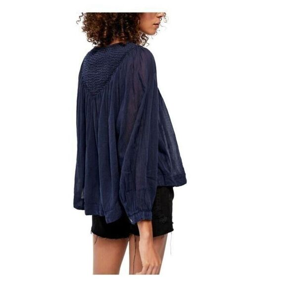 Free People OB1064031 Women's Sz XS Navy Blue Raglan Sleeve Button Up Top $88 - Picture 9 of 9